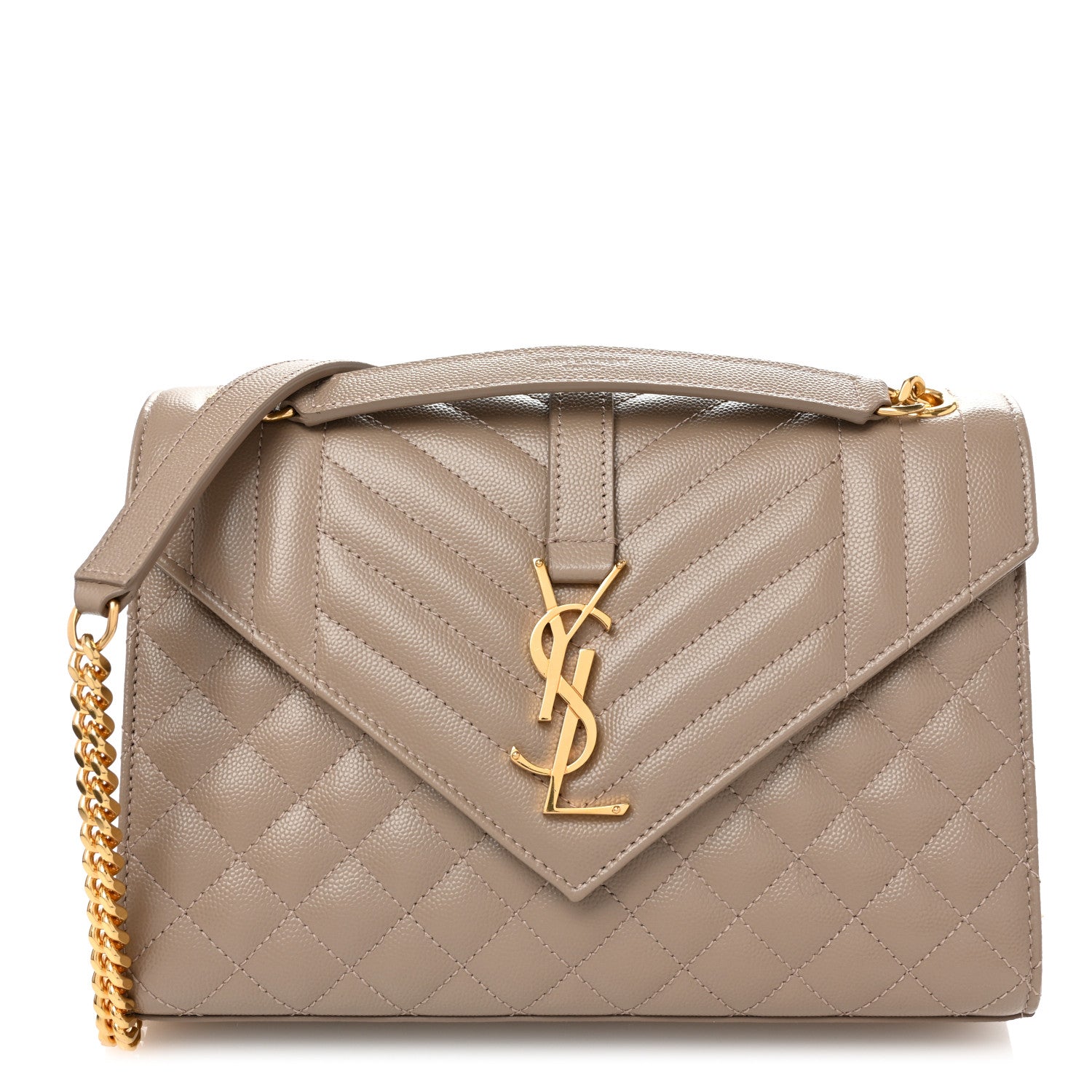 Saint Laurent Grain De Poudre Textured Mixed Matelasse Triquilt Medium Monogram Satchel Dusty Grey 1 of 9