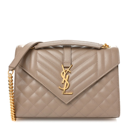 Saint Laurent Grain De Poudre Textured Mixed Matelasse Triquilt Medium Monogram Satchel Dusty Grey 1 of 9