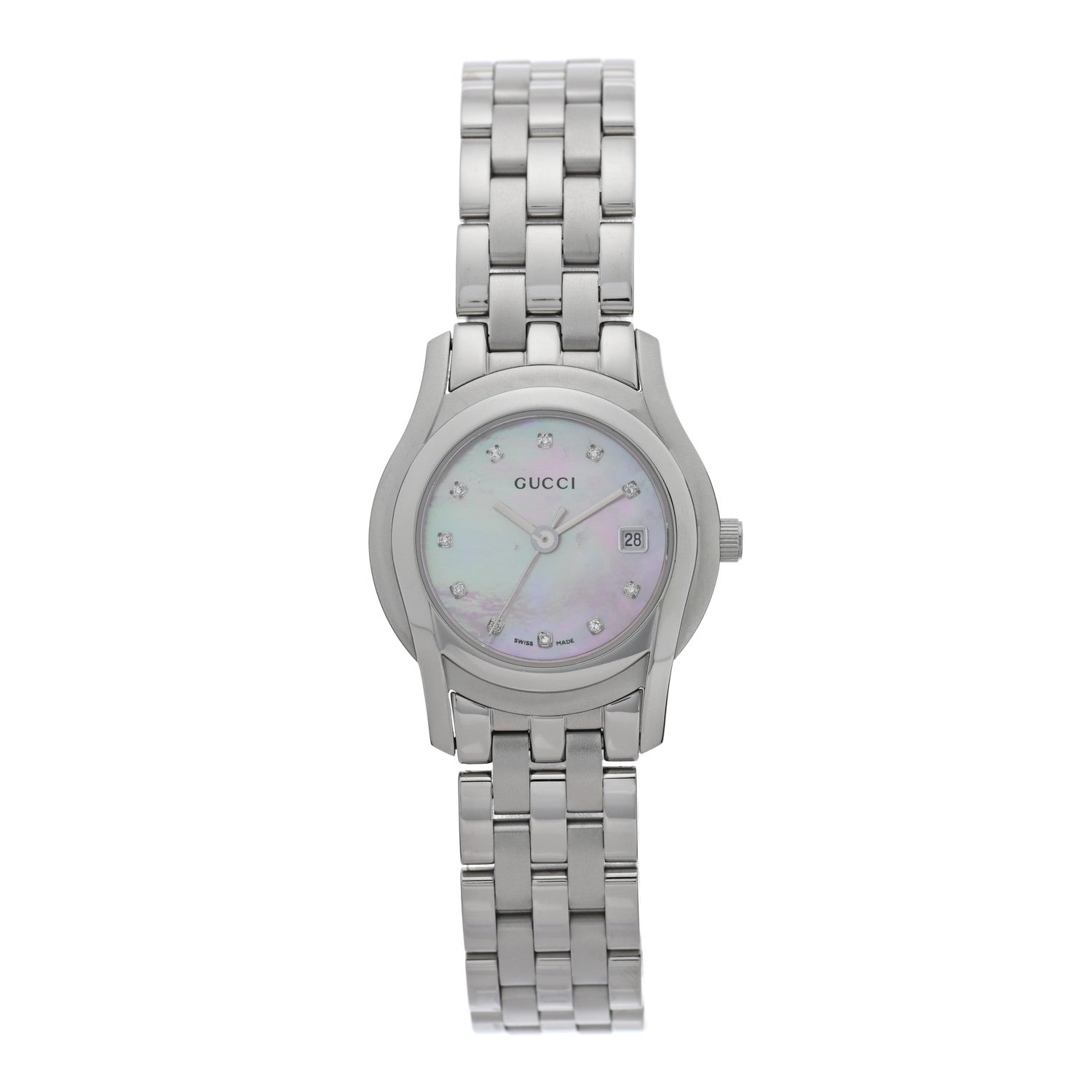 Gucci Stainless Steel Diamond Pink Mother of Pearl 27mm 5500L Quartz Watch 1 of 5