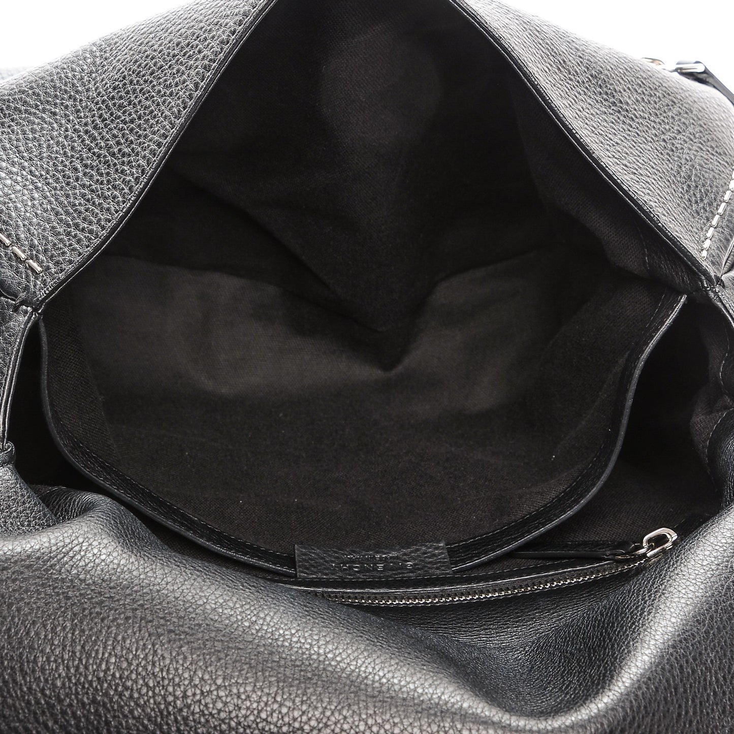 Grained Calfskin Metal Stitch Medium Pandora Pure Flap Bag Black