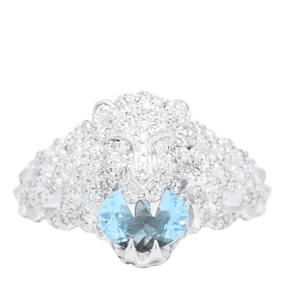 Gucci 18K White Gold Diamond Aquamarine Pave Lion Head Ring 52 6 1 of 4