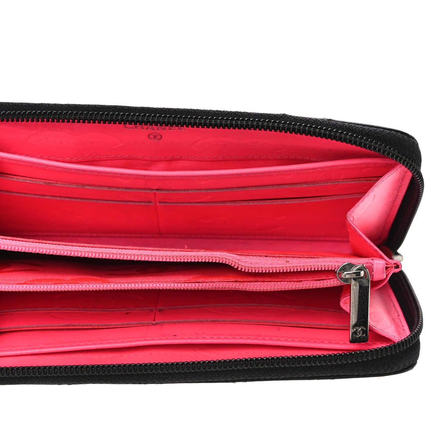 Calfskin Quilted Cambon Large Gusset Zip Around Wallet Black