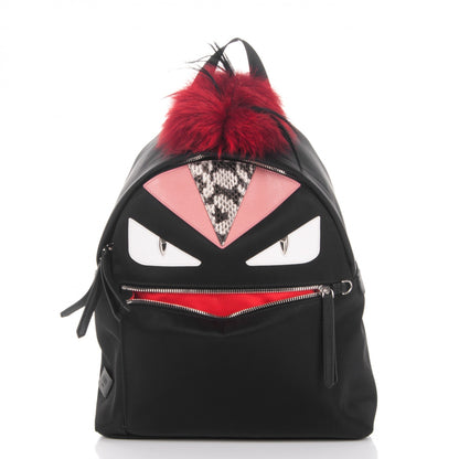 Fendi Nylon Vitello Dolce Elaphe Fox Fur Monster Eyes Backpack Black Natural Bordeaux Multicolor 3 of 8