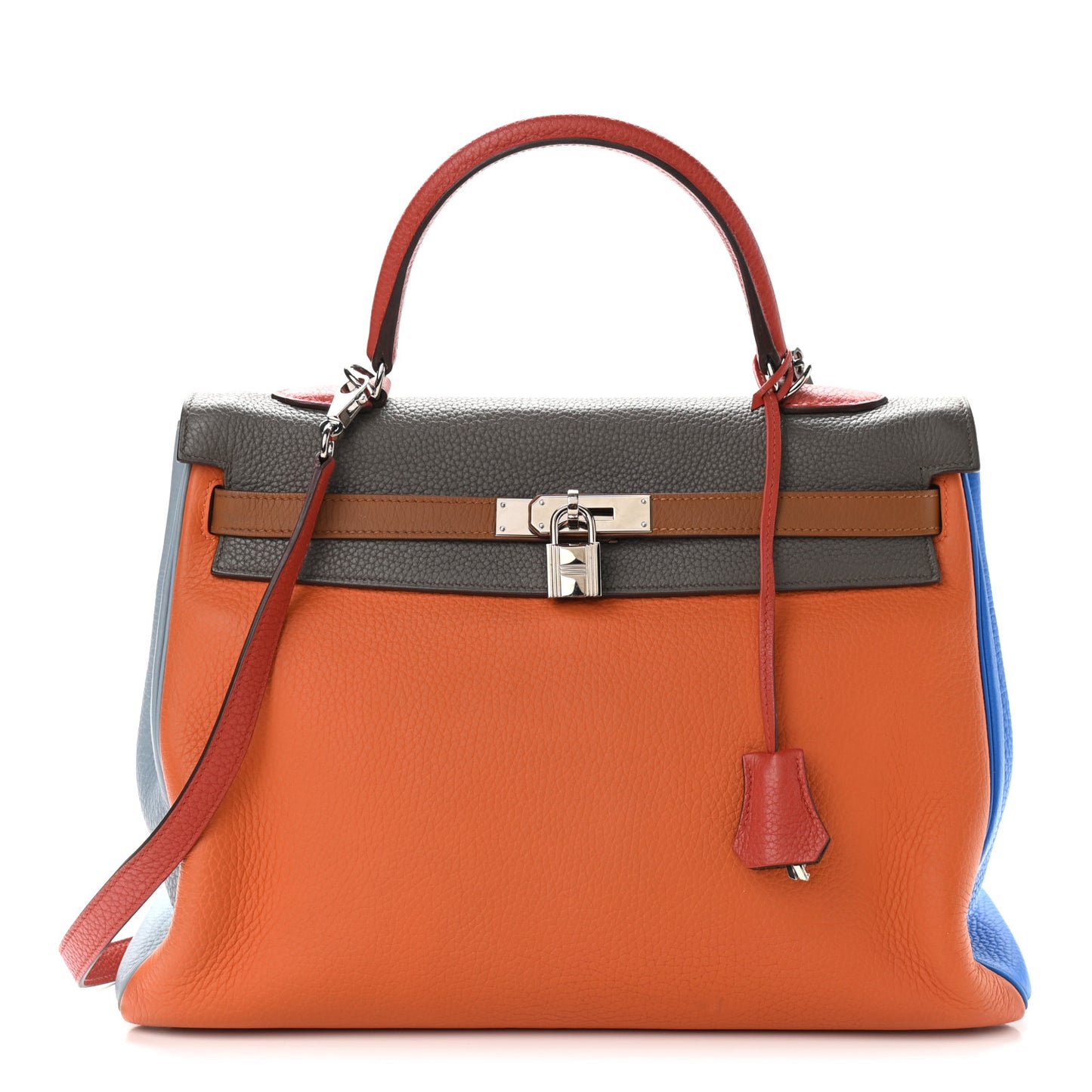 Taurillon Clemence Arlequin Kelly Retourne 35 Orange Sanguine Gold Bleu Lin Bleu Hydra Etain