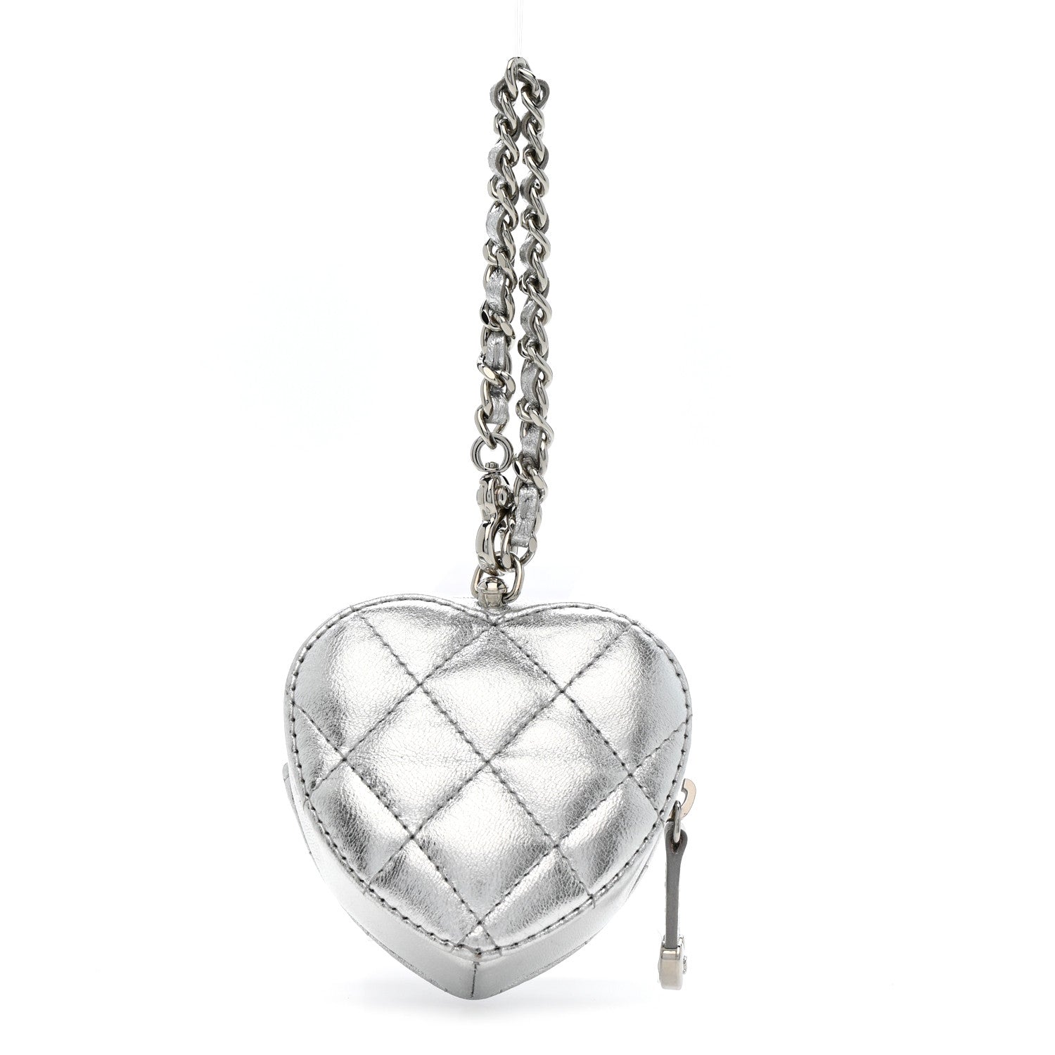 Chanel Metallic Lambskin Quilted CC Mini In Love Heart Bag Charm Silver 3 of 8