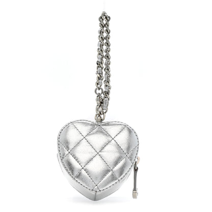 Chanel Metallic Lambskin Quilted CC Mini In Love Heart Bag Charm Silver 3 of 8