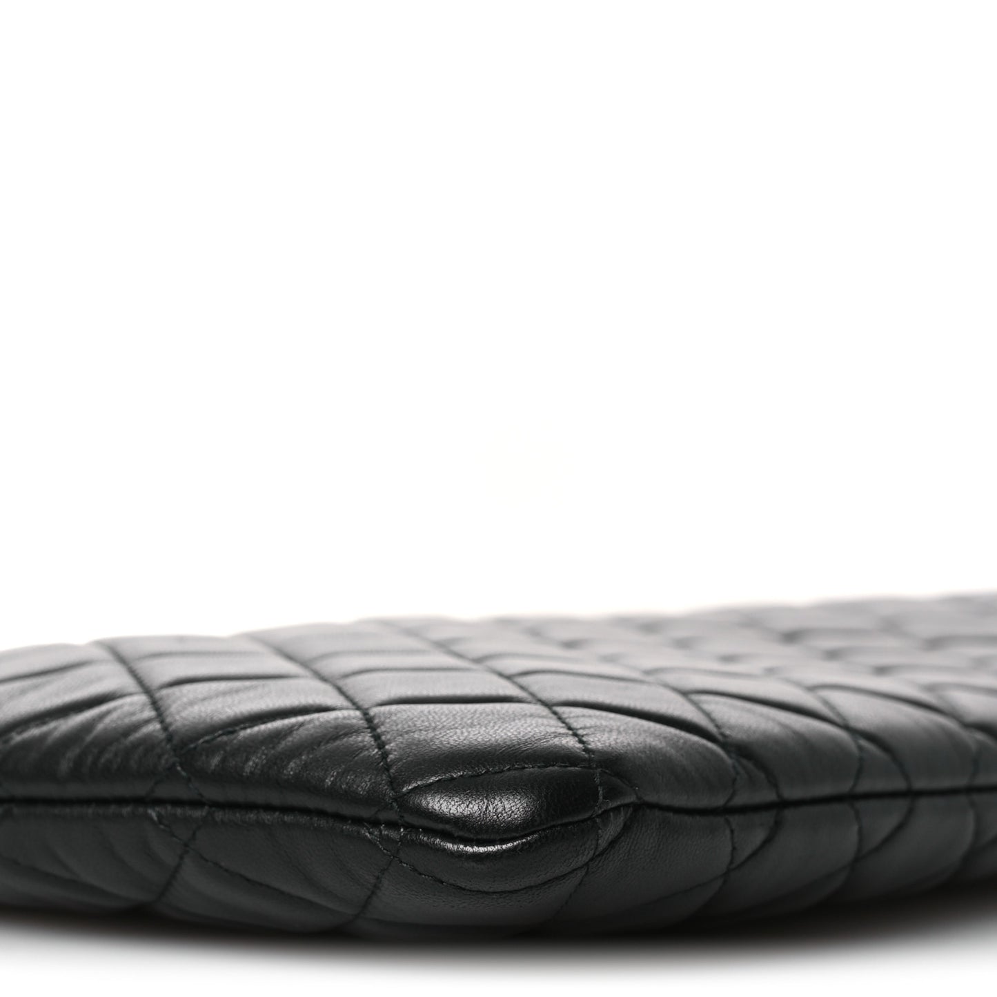 Lambskin Quilted Large Boy Zip Pouch Black