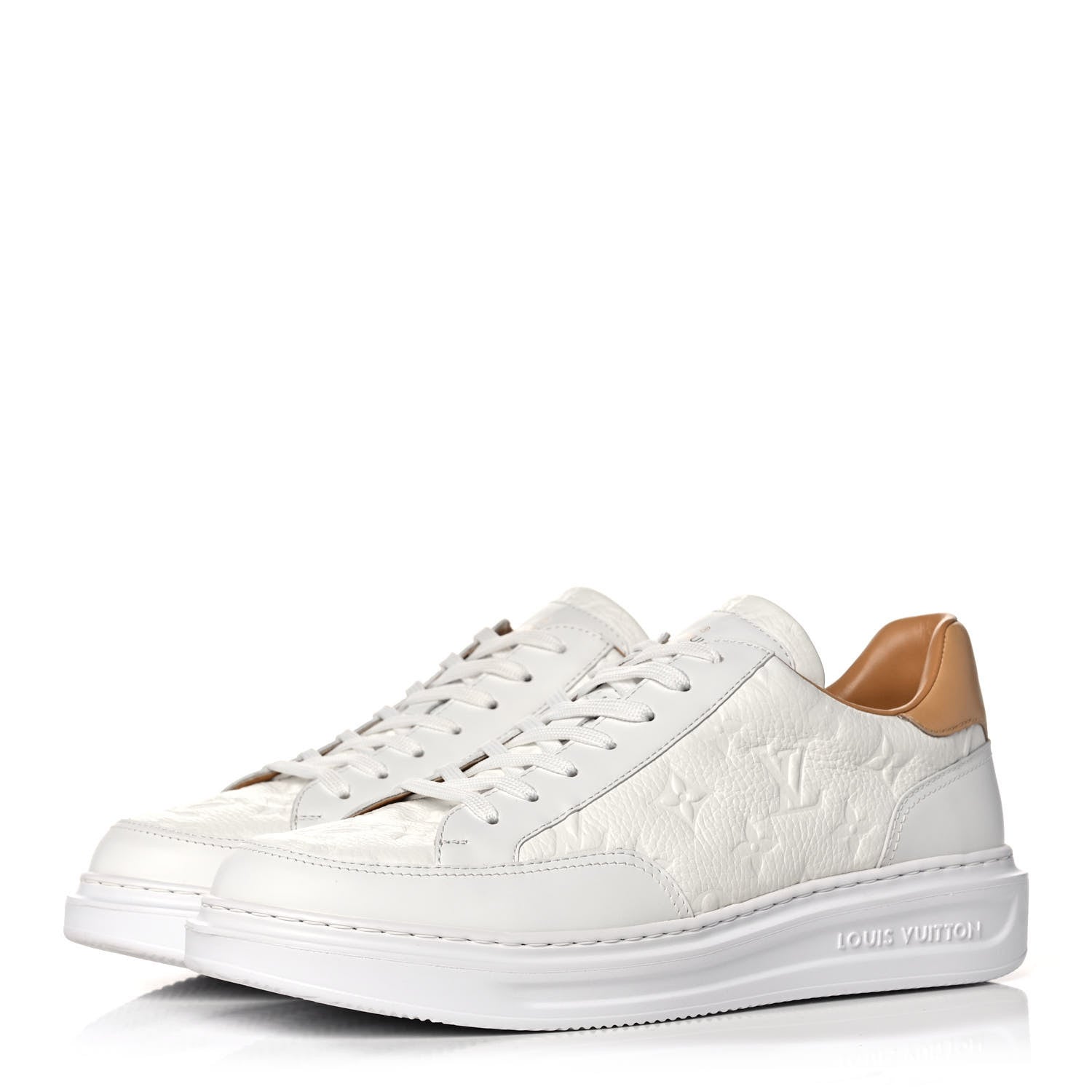Louis Vuitton Grained Calfskin Embossed Monogram Mens Beverly Hills Sneakers 7 White 3 of 10