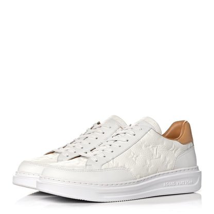 Louis Vuitton Grained Calfskin Embossed Monogram Mens Beverly Hills Sneakers 7 White 3 of 10