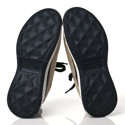 Chanel Velvet Calfskin Mixed Fibers CC Sneakers 36.5 Ivory Black 7 of 8