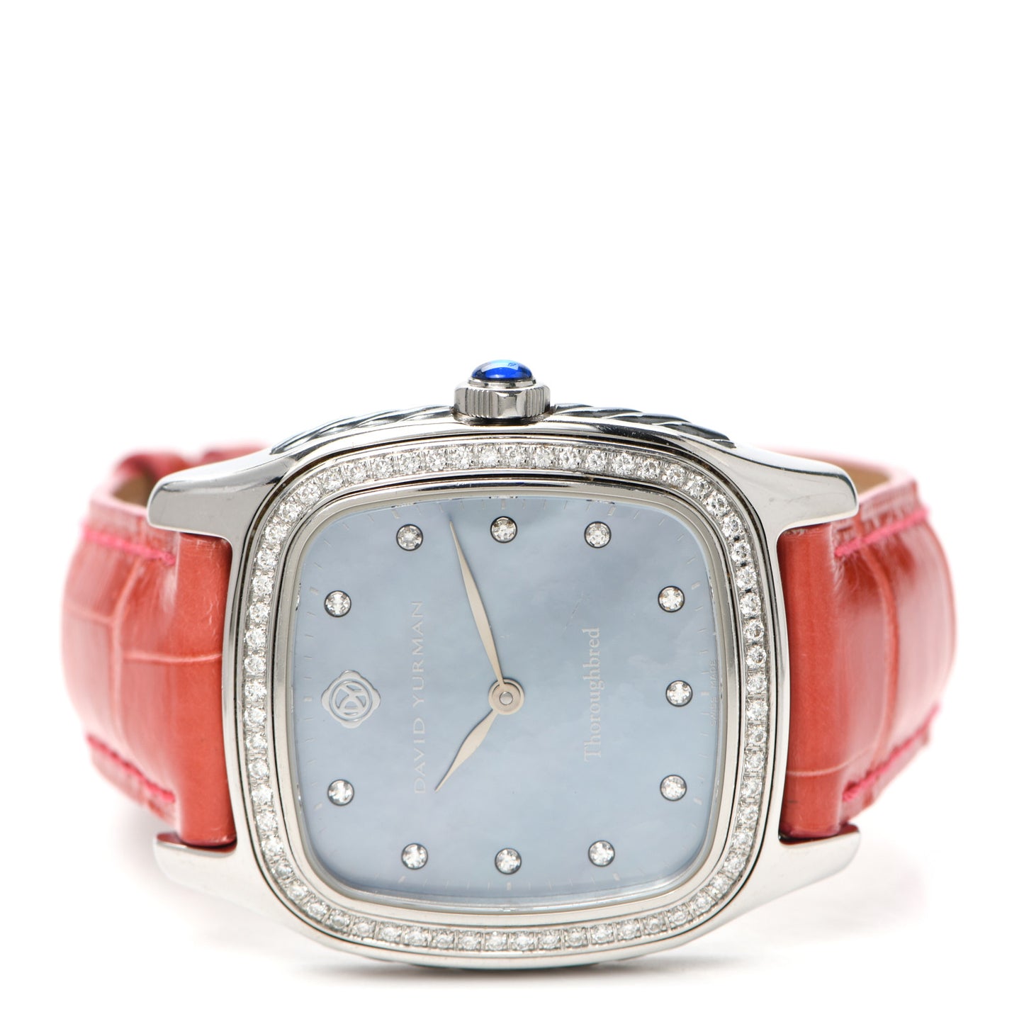 Stainless Steel Alligator Diamond Bezel Blue Mother of Pearl 32mm Thoroughbred Quartz Watch