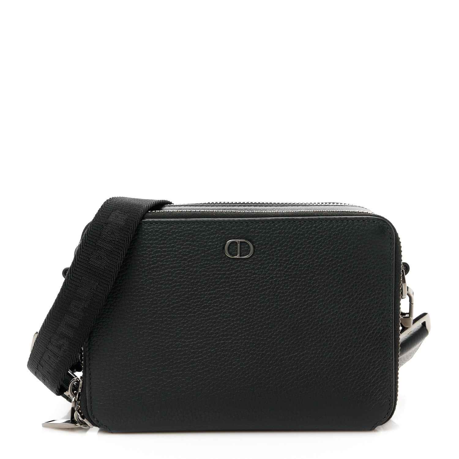 Christian Dior Grained Calfskin CD Icon Zipped Pouch With Strap Black 1 of 12