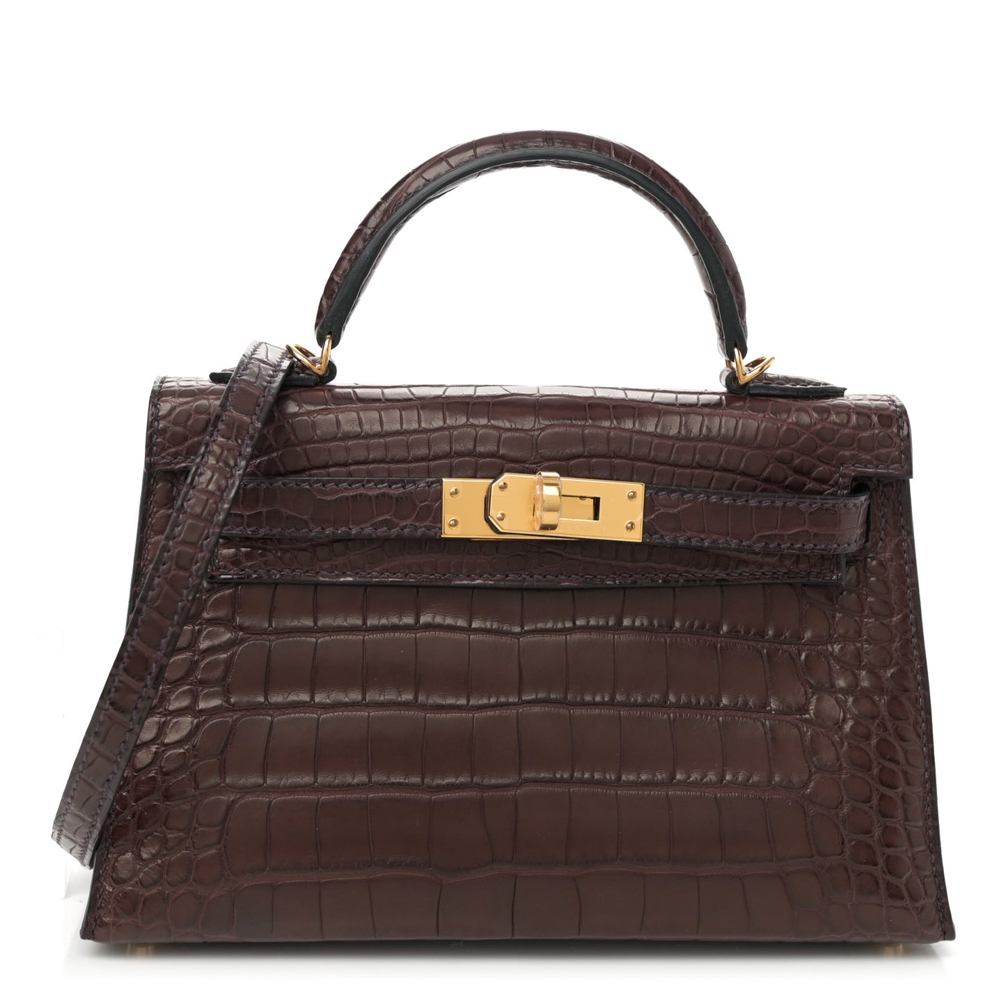 Matte Alligator Mini Kelly Sellier 20 Havane