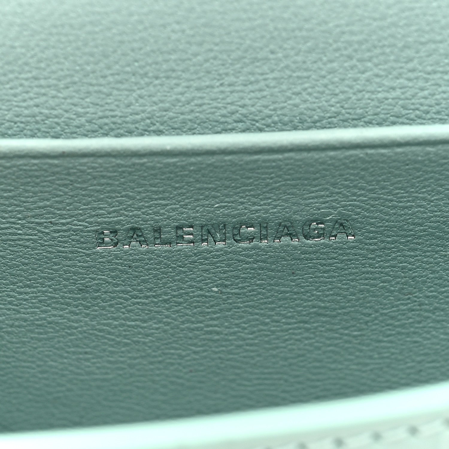 Balenciaga Shiny Calfskin Crocodile Embossed Hourglass Top Handle Bag Mini with Chain Green Acqua 6 of 8