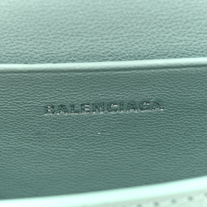 Balenciaga Shiny Calfskin Crocodile Embossed Hourglass Top Handle Bag Mini with Chain Green Acqua 6 of 8