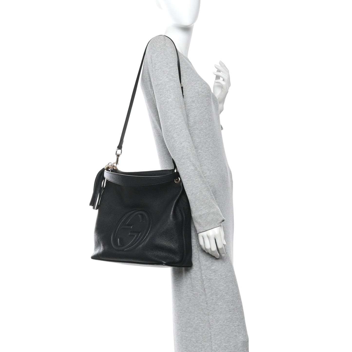 Pebbled Calfskin Large Soho Hobo Black