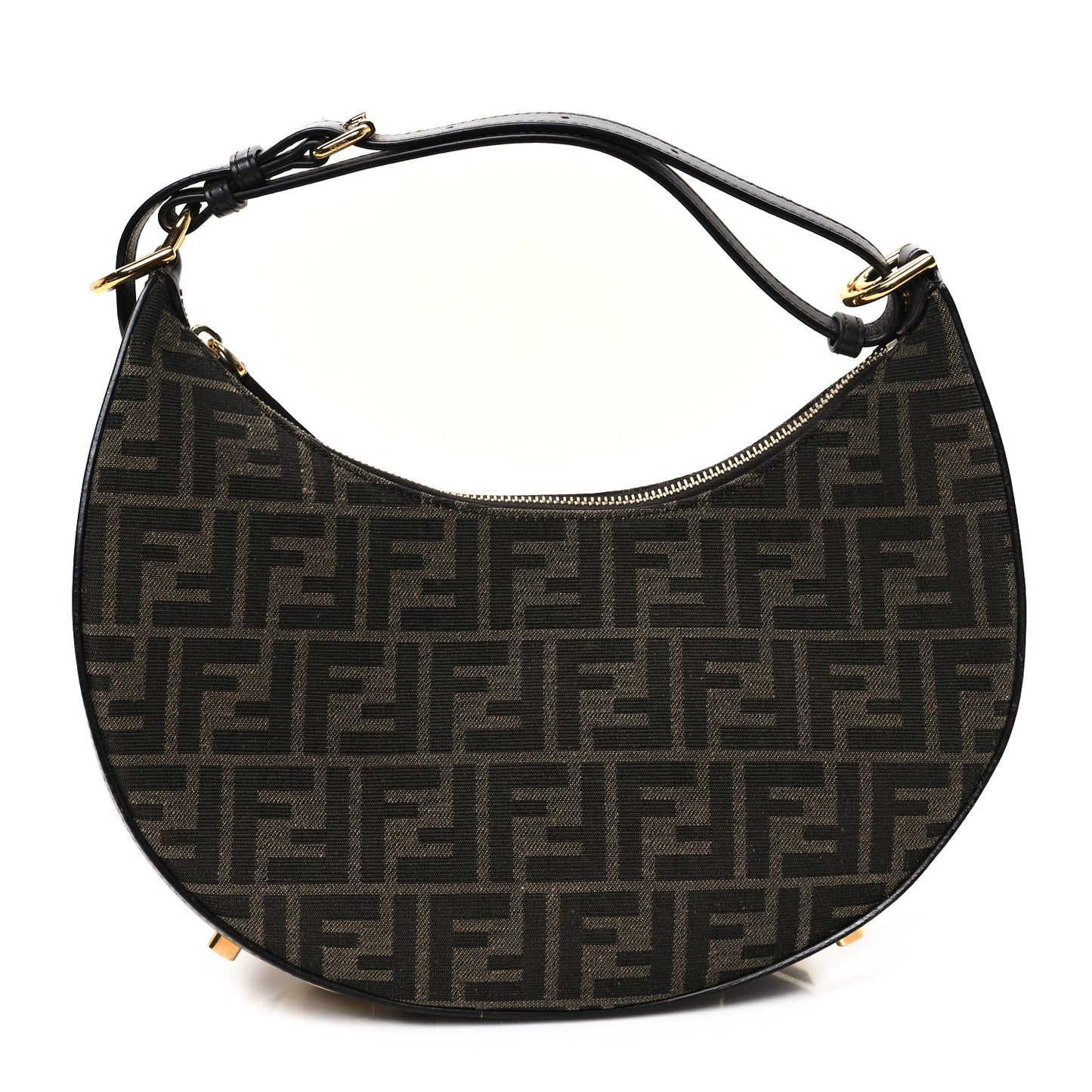 Fabric Jacquard Vitello Grace FF 1974 Small Fendigraphy Hobo Bag Tobacco Moro Ebano