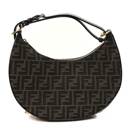 Fendi Fabric Jacquard Vitello Grace FF 1974 Small Fendigraphy Hobo Bag Tobacco Moro Ebano 1 of 10