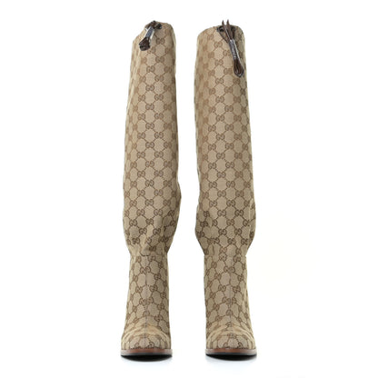 Gucci Monogram Over the Knee Boots 38.5 Beige Ebony 4 of 10
