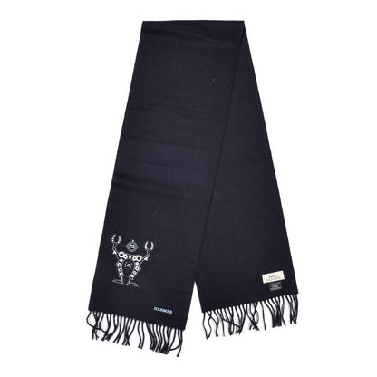 Hermes Cashmere Mr Farrier Patch Detail Muffler Marine 2 of 4