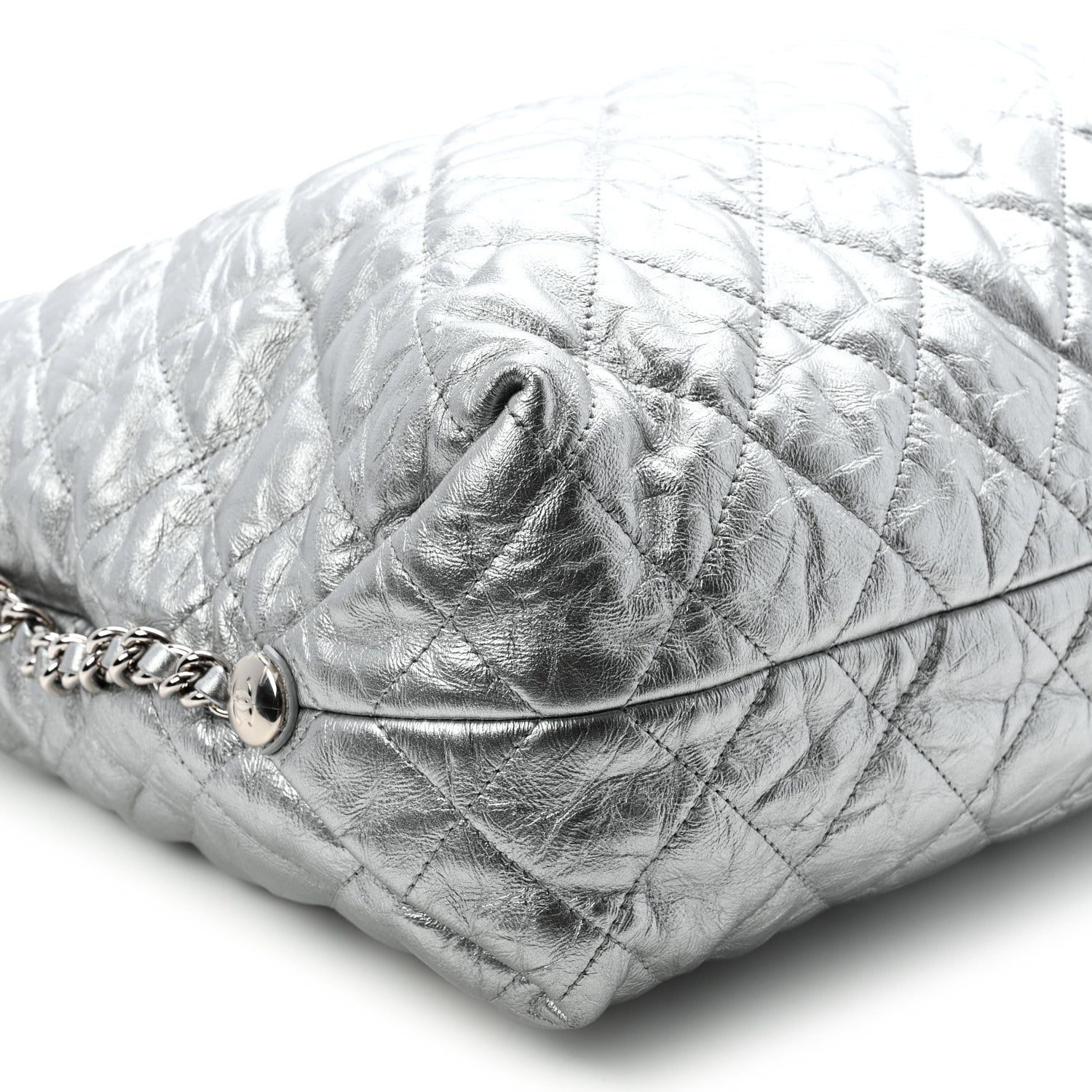 Chanel Metallic Crackled Calfskin Quilted Large Big Bang Hobo Silver 9 of 10