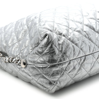 Chanel Metallic Crackled Calfskin Quilted Large Big Bang Hobo Silver 9 of 10