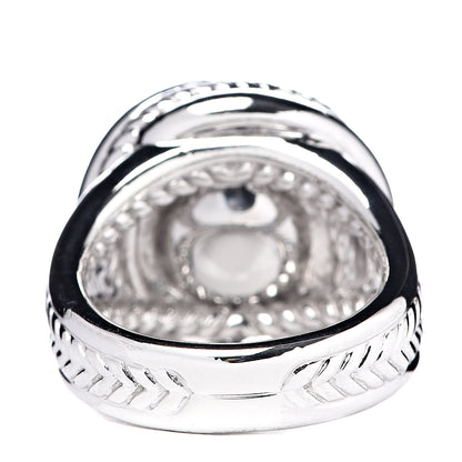 David Yurman Sterling Silver Diamond Pearl 10mm Crossover Ring 54 7 3 of 5