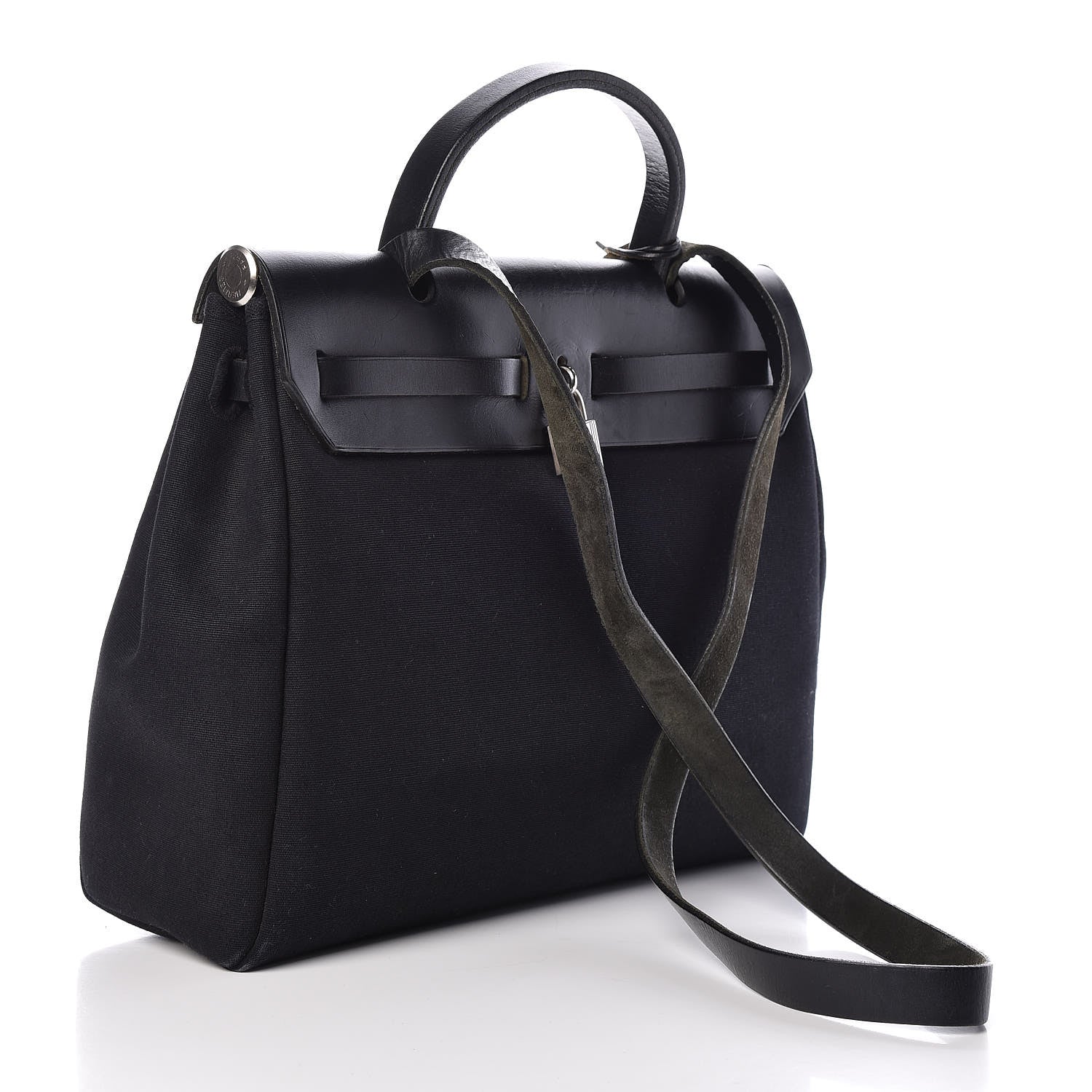 Hermes Toile Vache Calfskin Herbag 30 PM Black Natural 4 of 29