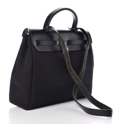 Hermes Toile Vache Calfskin Herbag 30 PM Black Natural 4 of 29