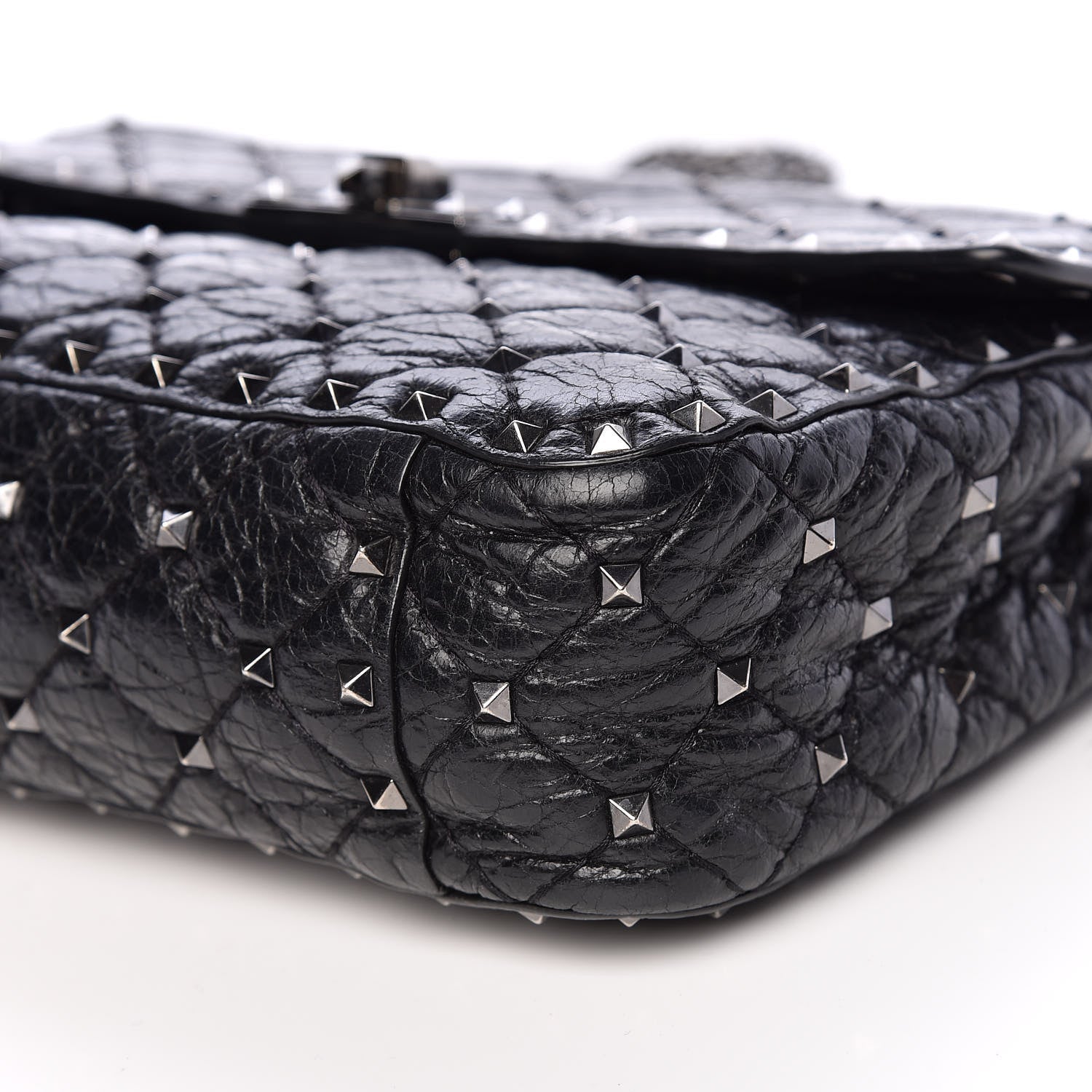 Valentino Garavani Craquele Nappa Medium Rockstud Spike Shoulder Bag Black 8 of 24