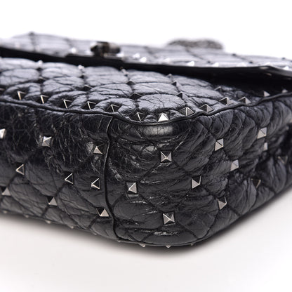 Valentino Garavani Craquele Nappa Medium Rockstud Spike Shoulder Bag Black 8 of 24