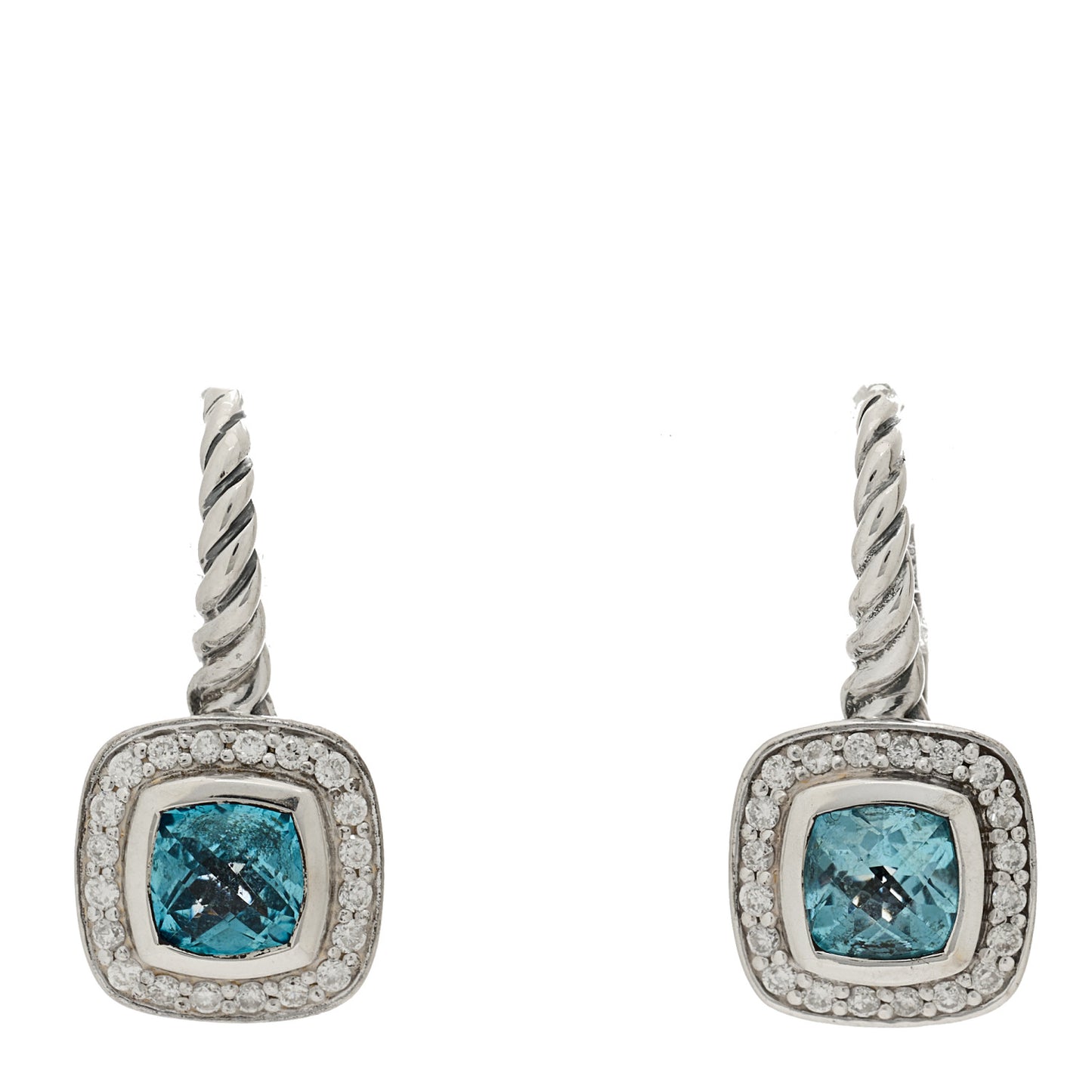 Sterling Silver Diamond Blue Topaz 5mm Petite Albion Drop Earrings