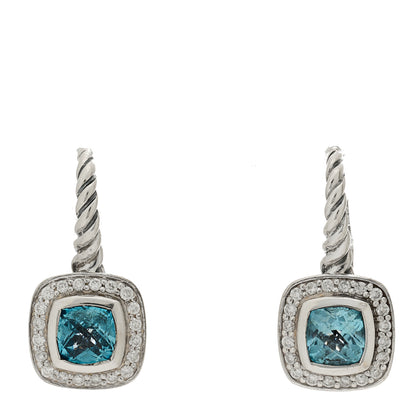 David Yurman Sterling Silver Diamond Blue Topaz 5mm Petite Albion Drop Earrings 1 of 4