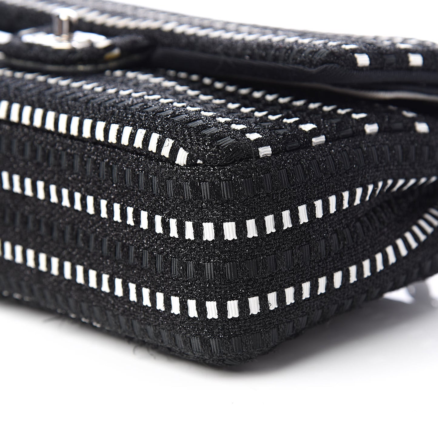 Tweed Ribbon Medium Double Flap Black White