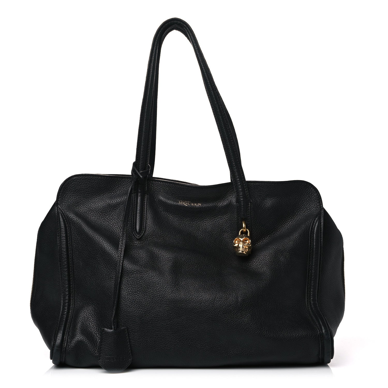 Alexander McQueen Pebbled Calfskin Large Skull Padlock Zip Around Tote Black 1 of 24