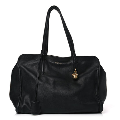 Alexander McQueen Pebbled Calfskin Large Skull Padlock Zip Around Tote Black 1 of 24