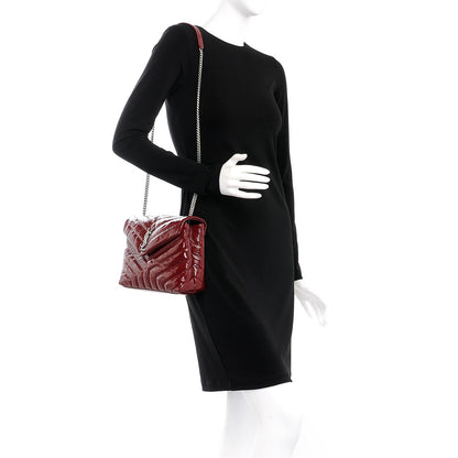 Saint Laurent Patent Y Quilted Monogram Small Loulou Chain Satchel Burgundy 2 of 7