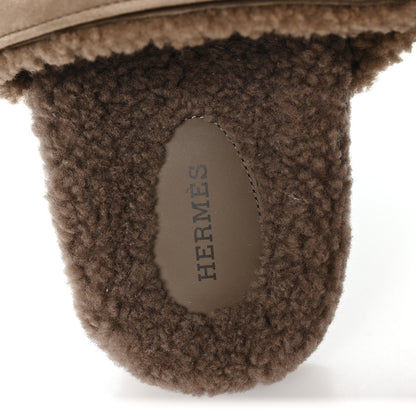 Hermes Suede Goatskin Woolskin Mens Chypre Sandals 42 Etoupe 8 of 9