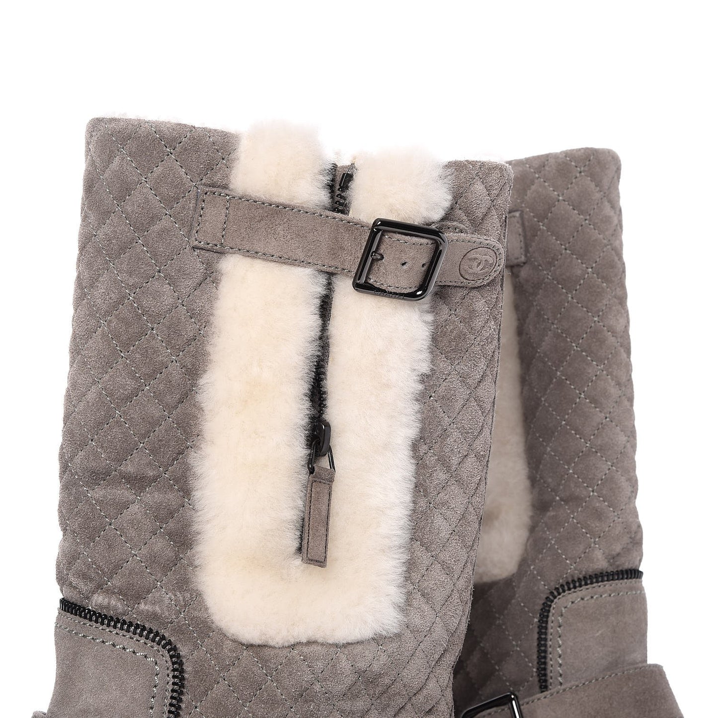 Shearling Suede Calfskin Quilted High Boots 39.5 Grey