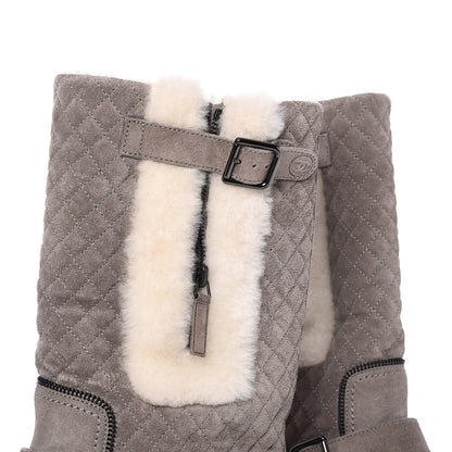 Chanel Shearling Suede Calfskin Quilted High Boots 39.5 Grey 7 of 8