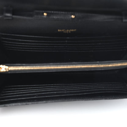 Saint Laurent Grain De Poudre Matelasse Chevron Monogram Chain Wallet Black 5 of 8
