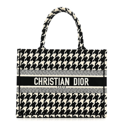 Christian Dior Canvas Macro Houndstooth Embroidered Medium Book Tote Black White 1 of 10