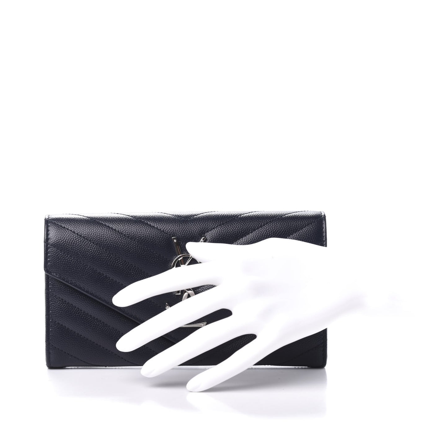 Grain De Poudre Matelasse Chevron Monogram Flap Wallet Deep Marine