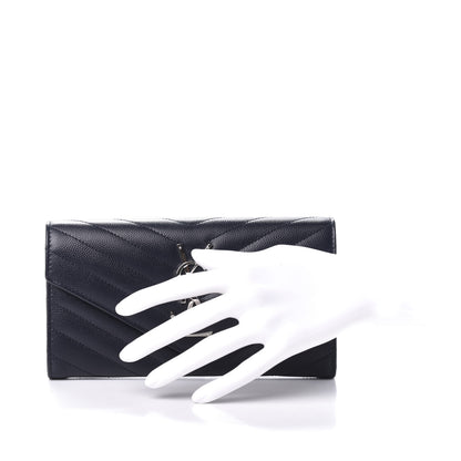 Saint Laurent Grain De Poudre Matelasse Chevron Monogram Flap Wallet Deep Marine 2 of 7