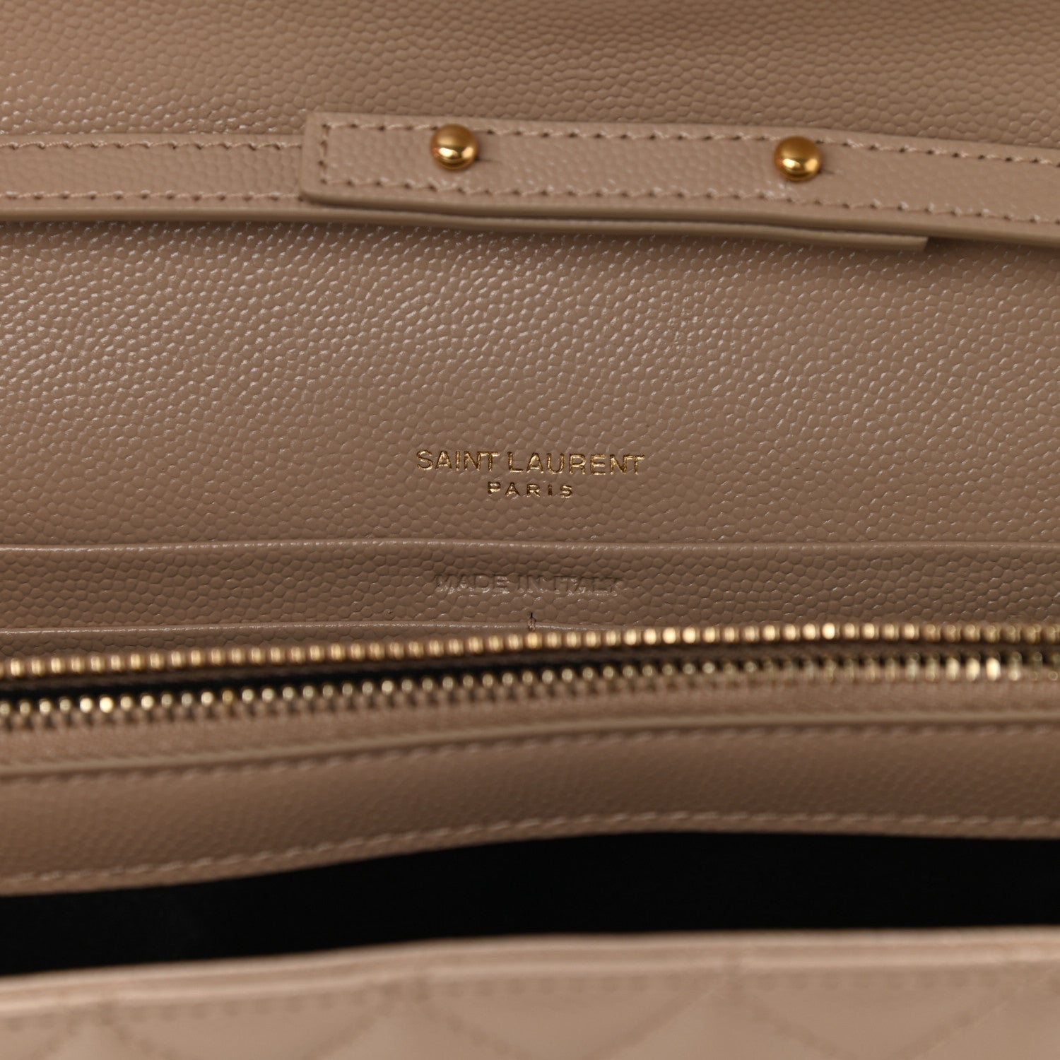 Saint Laurent Grain De Poudre Mixed Matelasse Triquilt Monogram Chain Wallet Dark Beige 6 of 9