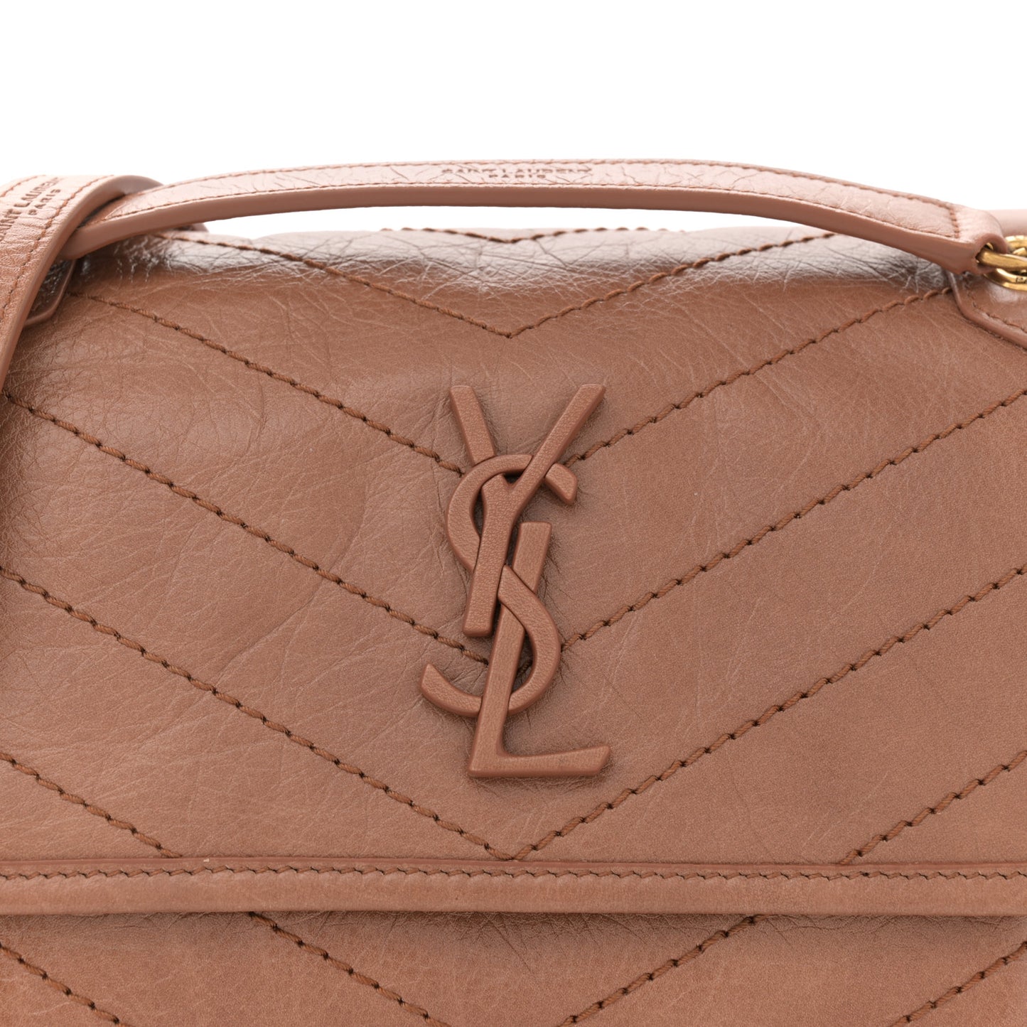 Crinkled Calfskin Matelasse Monogram Baby Niki Chain Satchel  Light Caramel