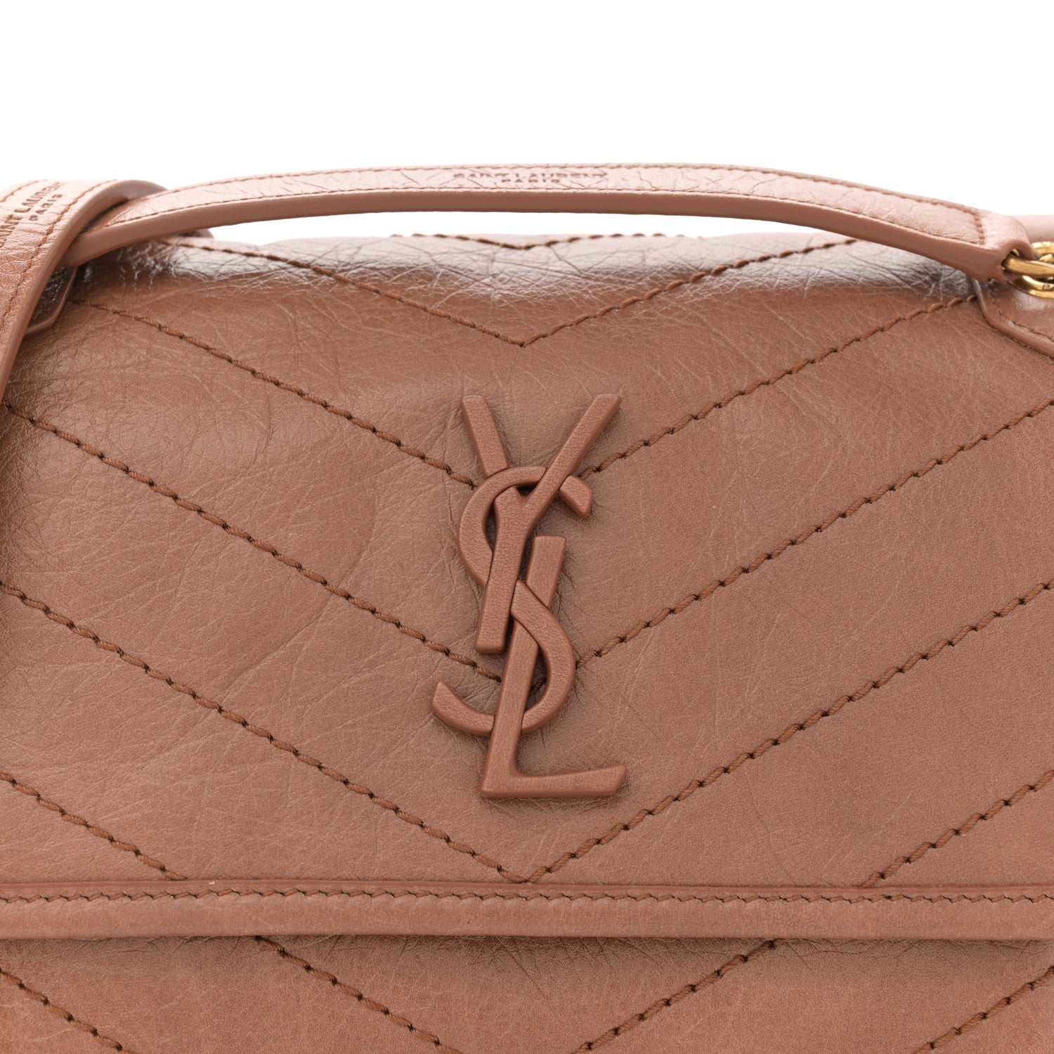 Saint Laurent Crinkled Calfskin Matelasse Monogram Baby Niki Chain Satchel  Light Caramel 8 of 10