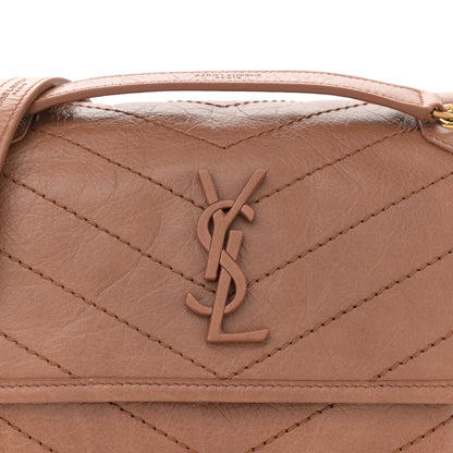 Saint Laurent Crinkled Calfskin Matelasse Monogram Baby Niki Chain Satchel  Light Caramel 8 of 10