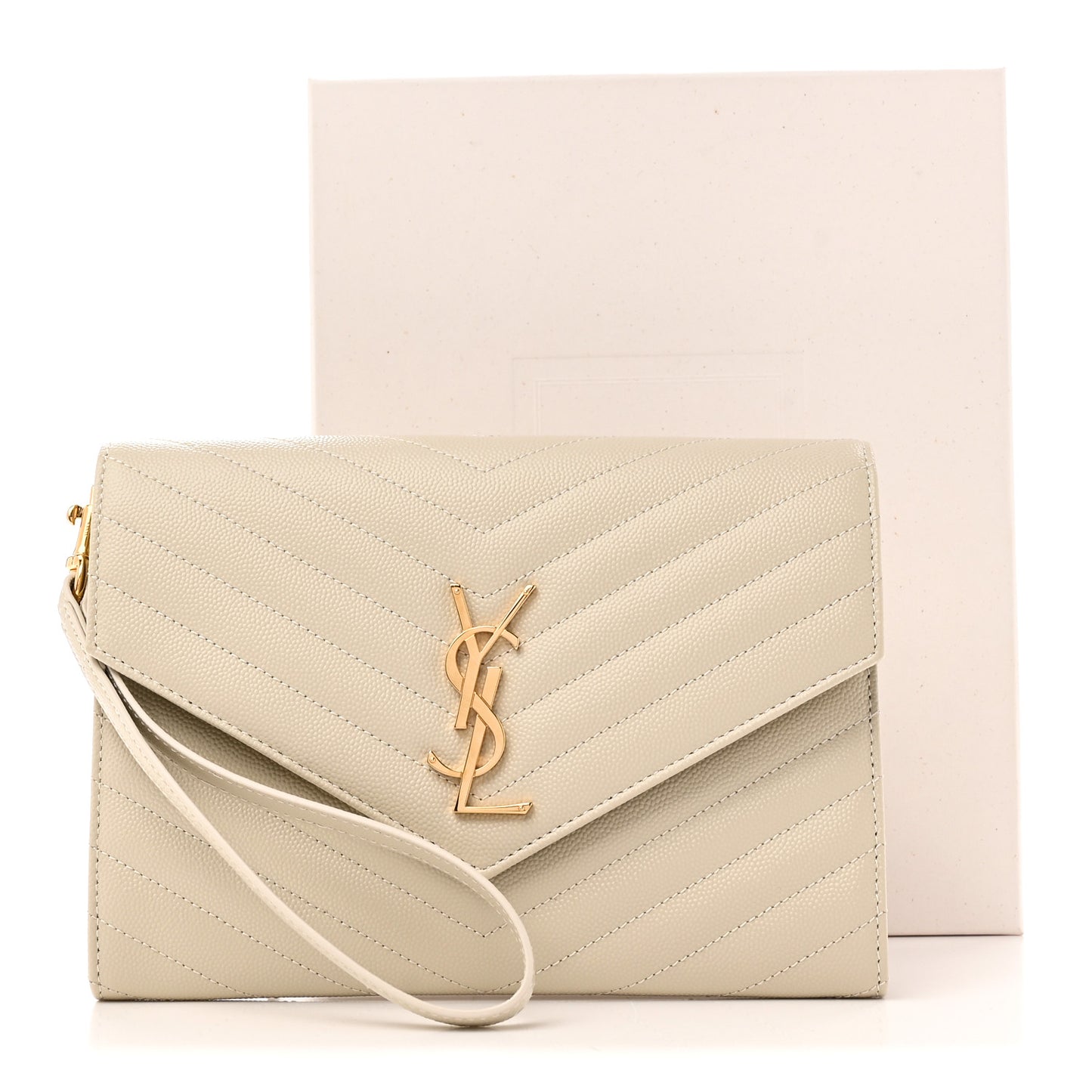 Grain De Poudre Matelasse Chevron Monogram Envelope Clutch Crema Soft