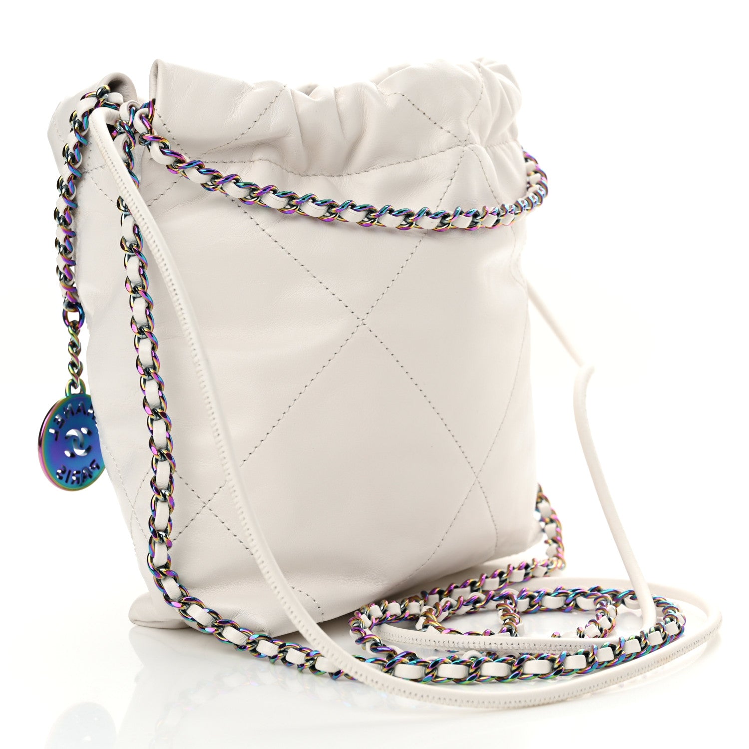 Chanel Shiny Calfskin Quilted Rainbow Mini Chanel 22 White 3 of 10